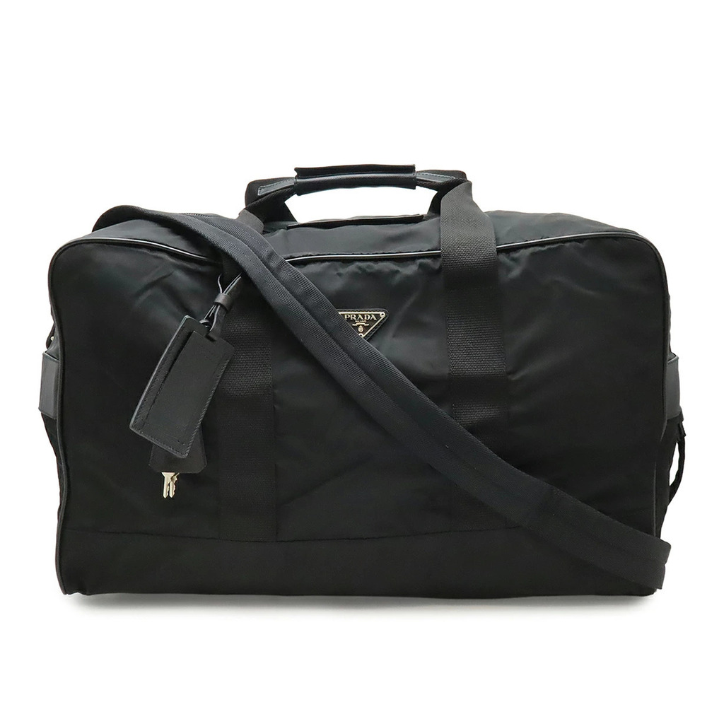Prada Triangle Boston Bag Travel Shoulder Leather NERO Black